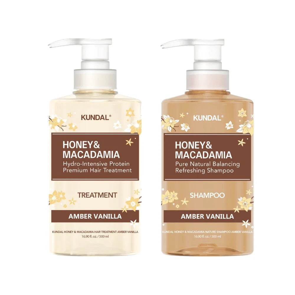 KUNDAL AMBER VANILLA EDITION - HONEY & MACADAMIA SHAMPOO + TREATMENT SET 500ML